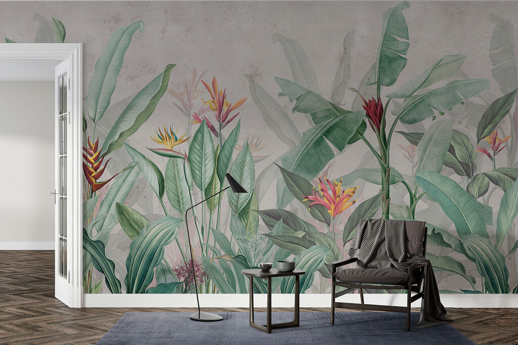 Wallpaper with a pattern of flowers and leaves Wallpaper with a pattern of flowers and leaves