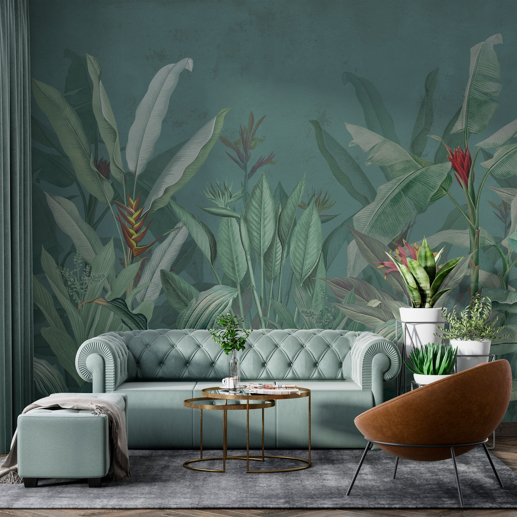 Wallpaper with plants and flowers