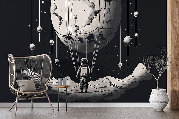 Astronaut vo vesmíre s balónom na oblohe Astronaut vo vesmíre s balónom na oblohe
