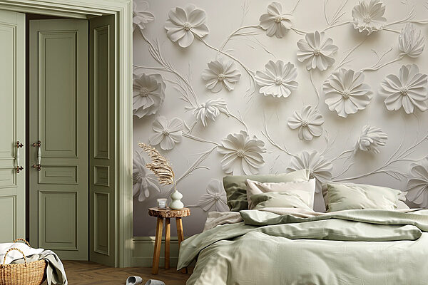 White paper flowers on a white surface