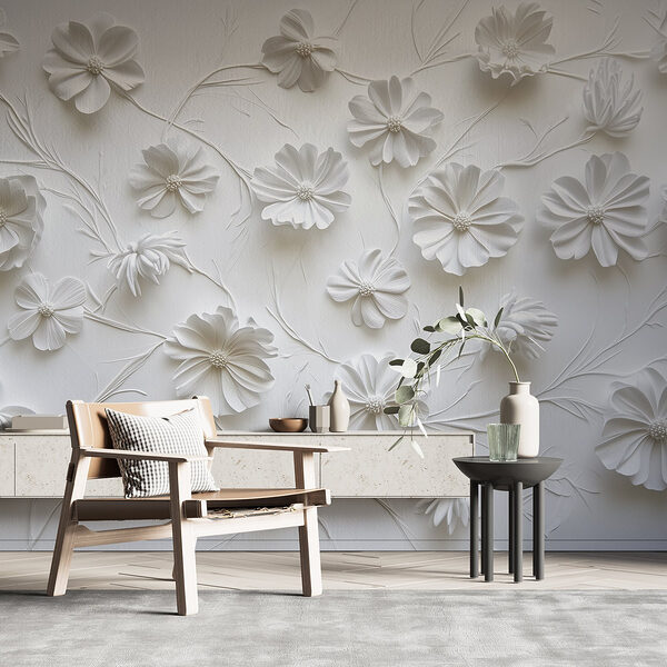 White paper flowers on a white surface