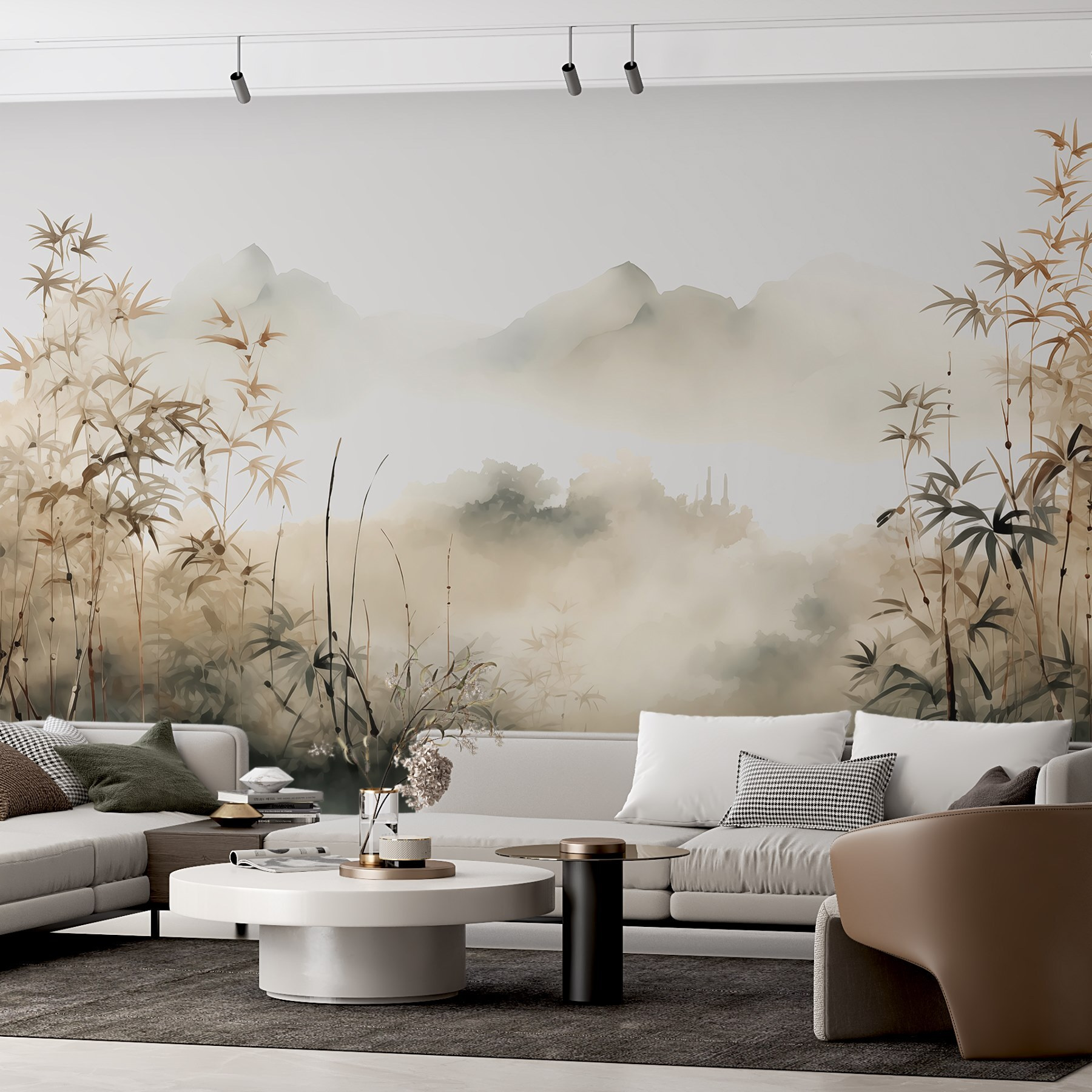 Painting of a landscape with plants and fog