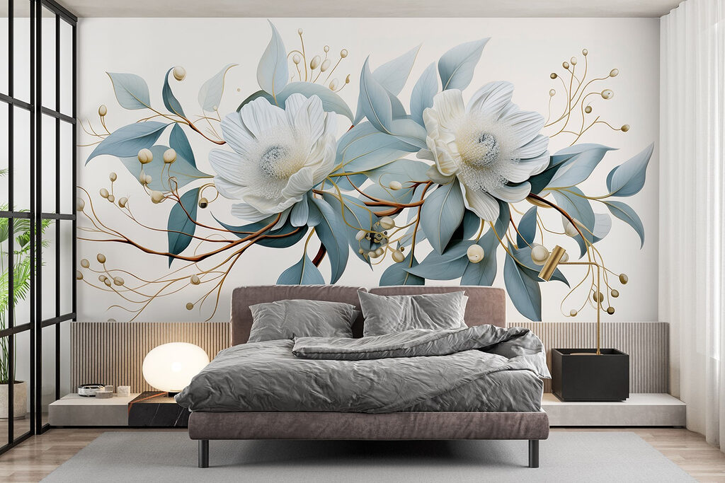 White flowers and leaves