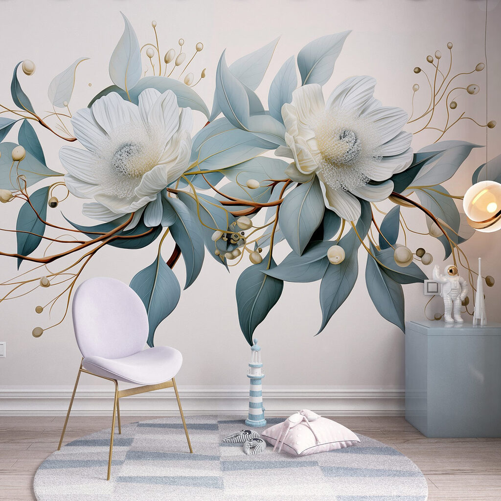 White flowers and leaves