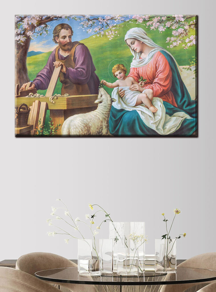 Painting of a man and woman holding a baby Painting of a man and woman holding a baby