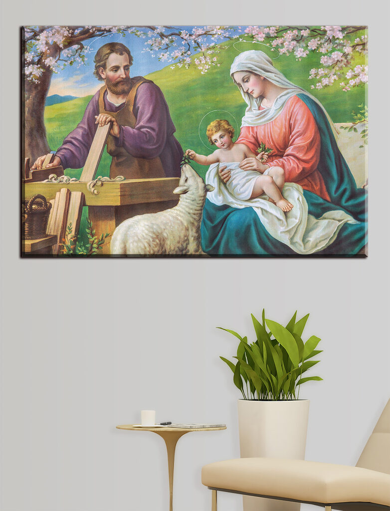 Painting of a man and woman holding a baby Painting of a man and woman holding a baby