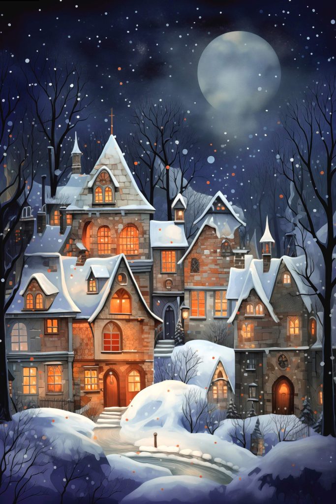 Snow covered houses in a snowy forest Snow covered houses in a snowy forest