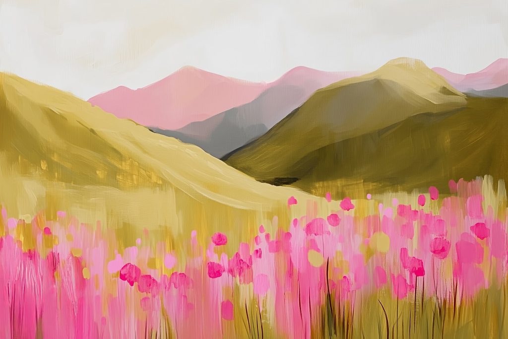Painting of a field of pink flowers Painting of a field of pink flowers