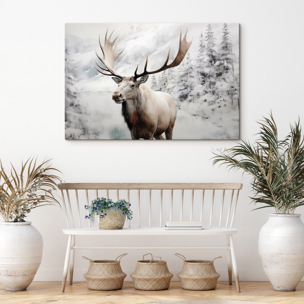 Moose with large antlers standing in a snowy forest Moose with large antlers standing in a snowy forest