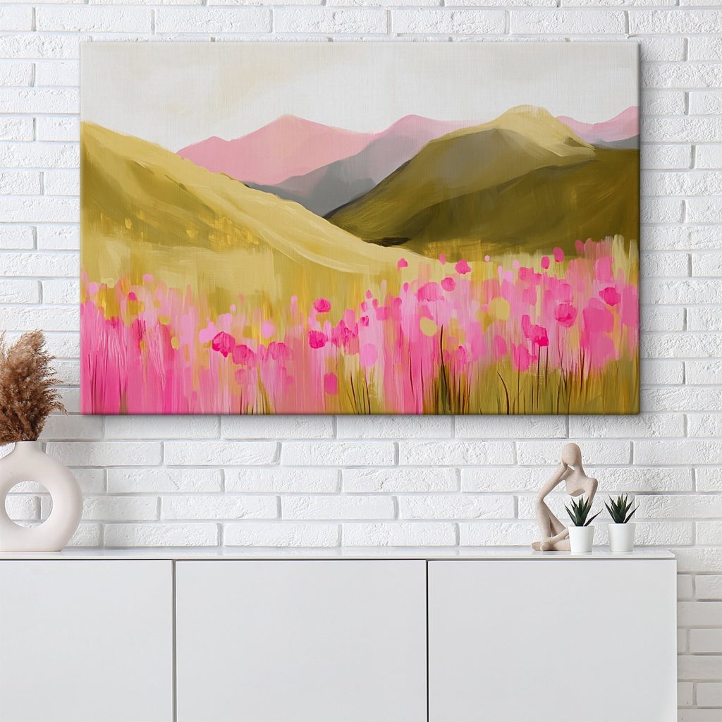 Painting of a field of pink flowers Painting of a field of pink flowers