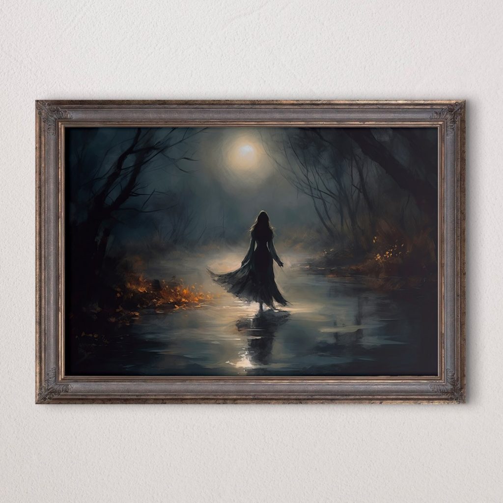 Woman walking in a dark forest Woman walking in a dark forest