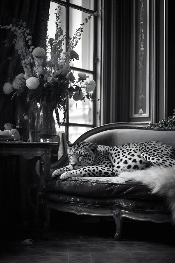 Leopard ležiaci na pohovke Leopard ležiaci na pohovke
