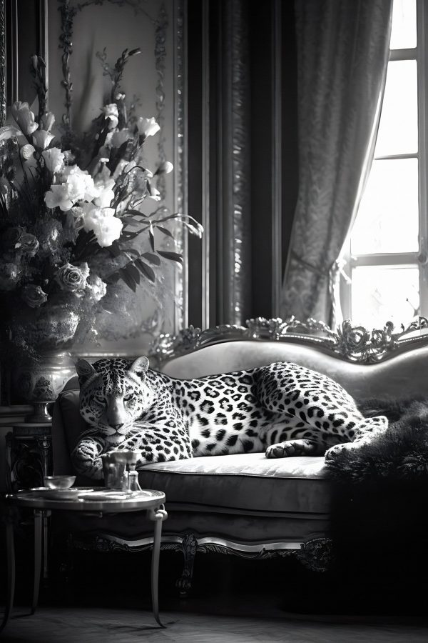 Leopard ležiaci na pohovke Leopard ležiaci na pohovke
