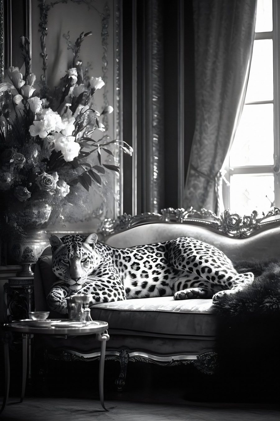Leopard ležiaci na pohovke Leopard ležiaci na pohovke