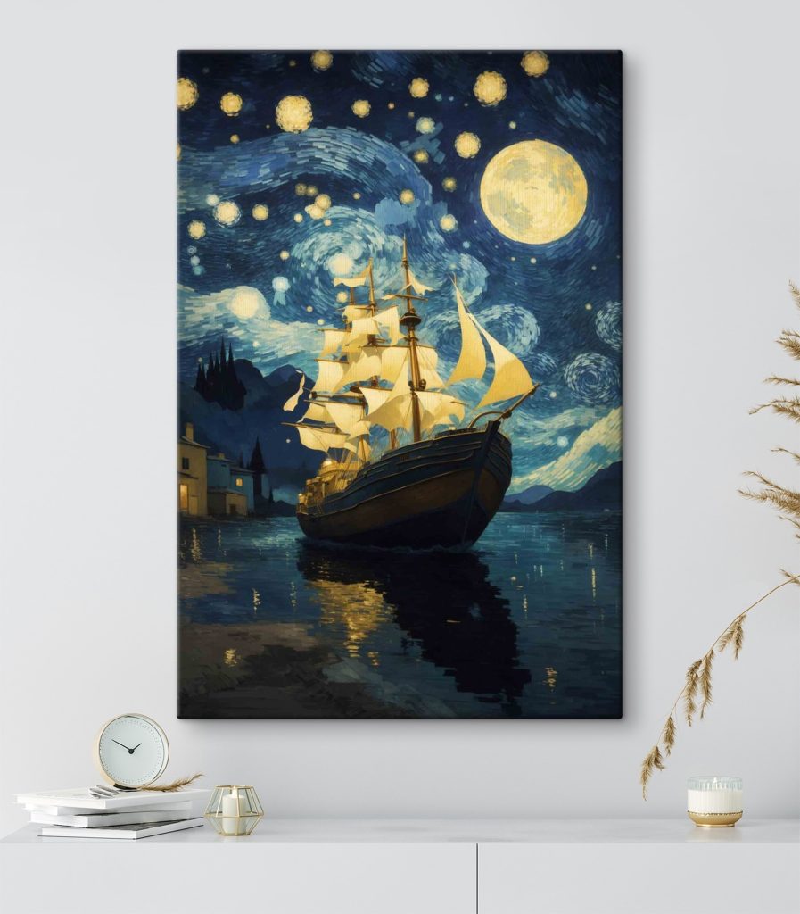 Painting of a ship in the water