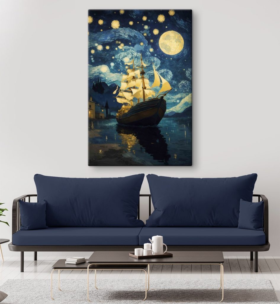 Painting of a ship in the water