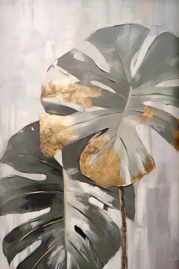 Abstraktná monstera s kovovými akcentmi Abstraktná monstera s kovovými akcentmi