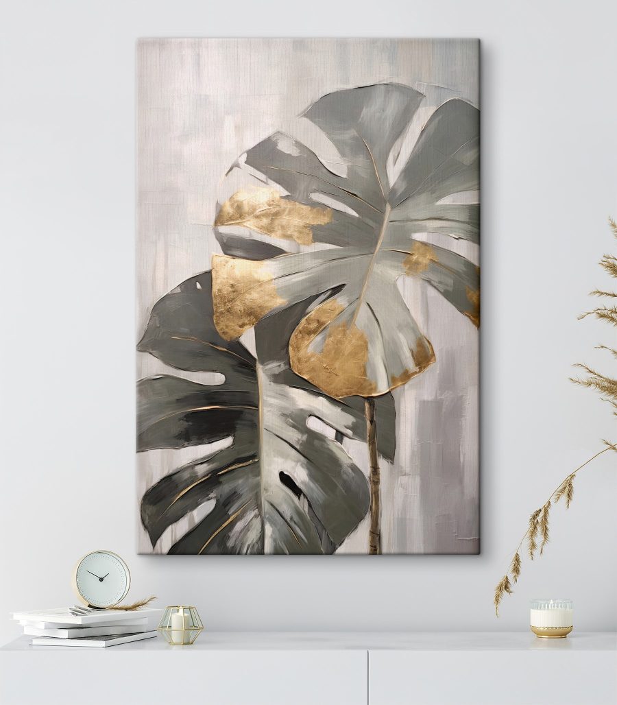 Abstraktná monstera s kovovými akcentmi Abstraktná monstera s kovovými akcentmi