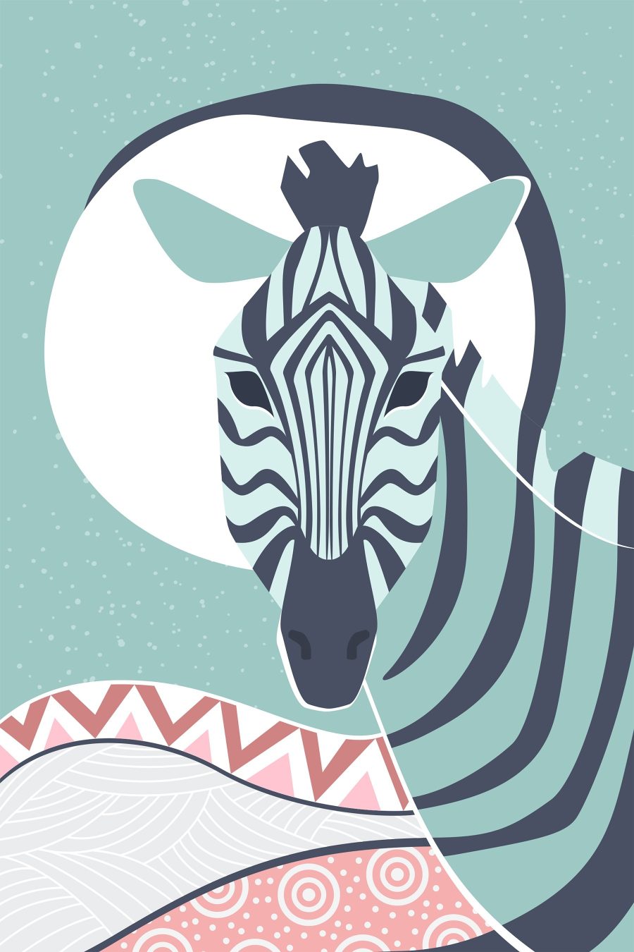Zebra s bielym kruhom a modrým pozadím