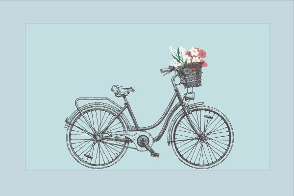Bicykel s kvetmi v košíku Bicykel s kvetmi v košíku