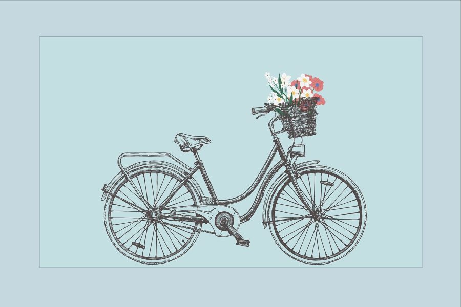Bicykel s kvetmi v košíku Bicykel s kvetmi v košíku