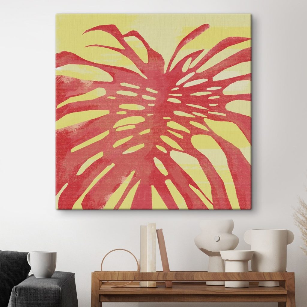 Red leaf on a yellow background Red leaf on a yellow background