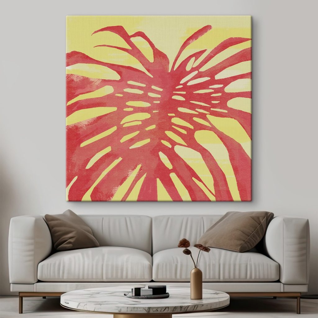 Red leaf on a yellow background Red leaf on a yellow background