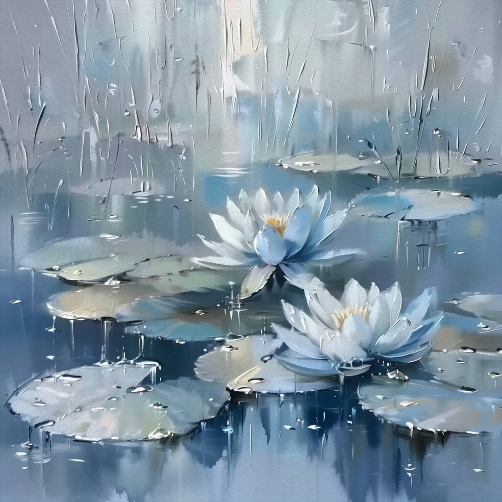 Painting of water lilies and leaves Painting of water lilies and leaves