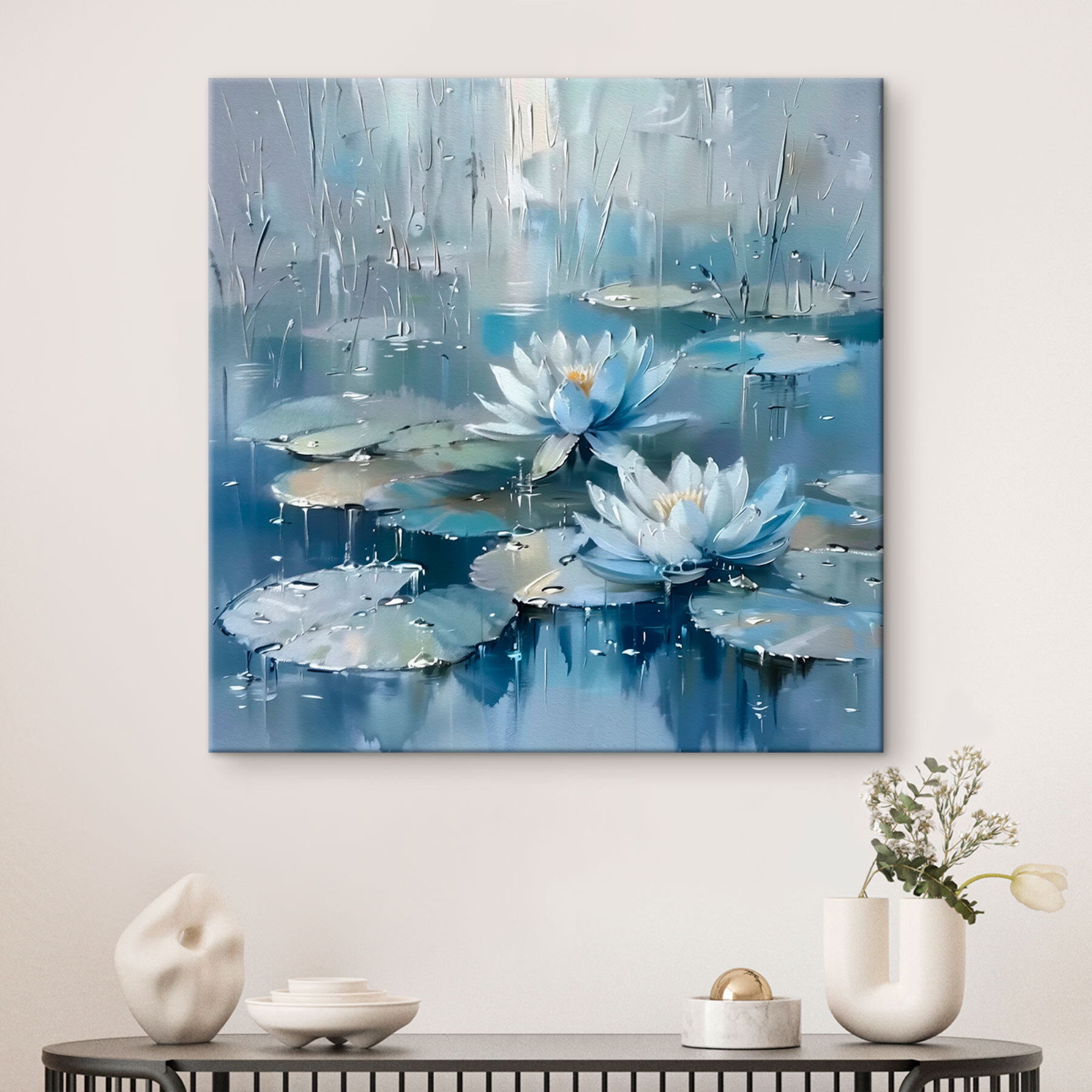 Painting of water lilies and leaves Painting of water lilies and leaves
