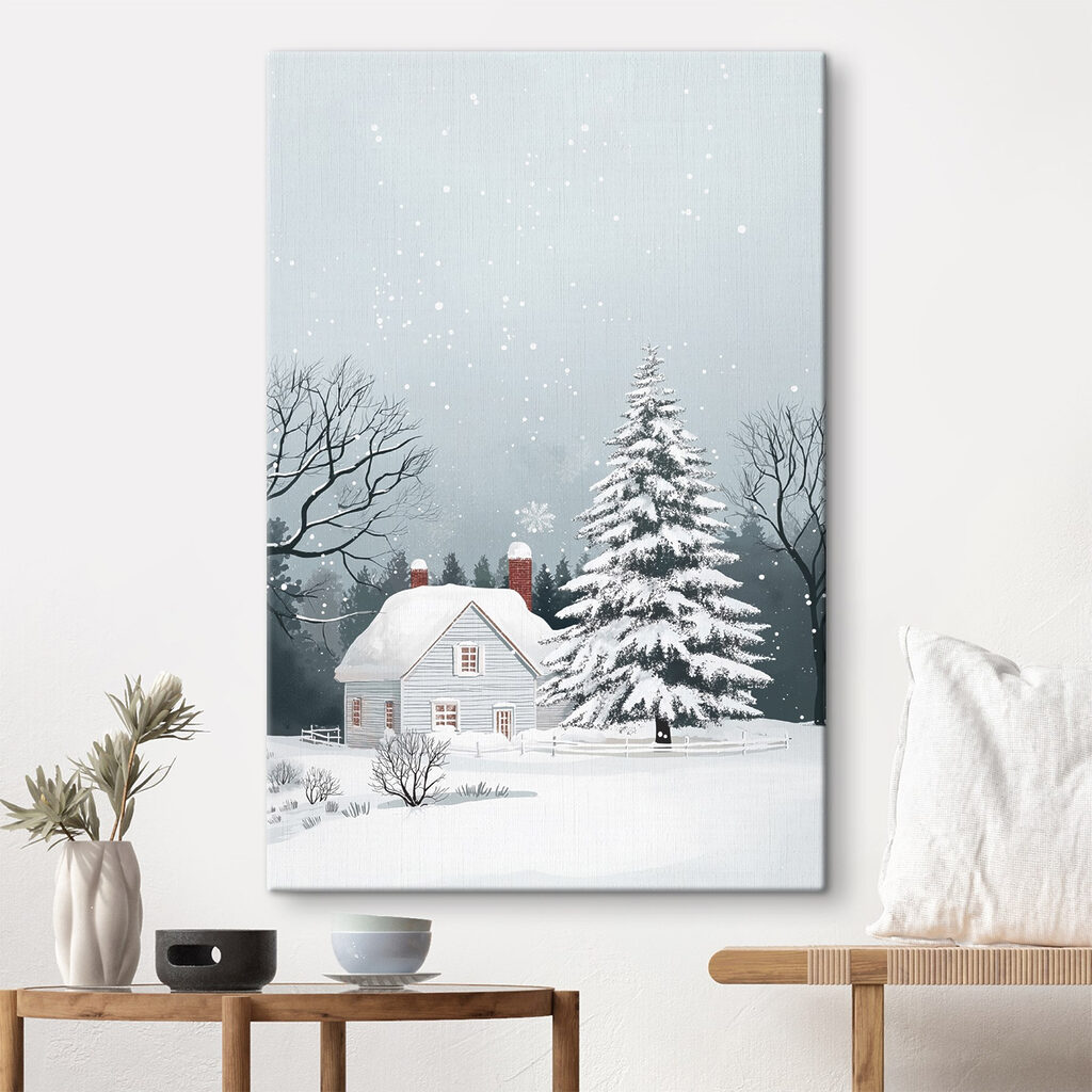 House with snow on the roof and a tree in the snow