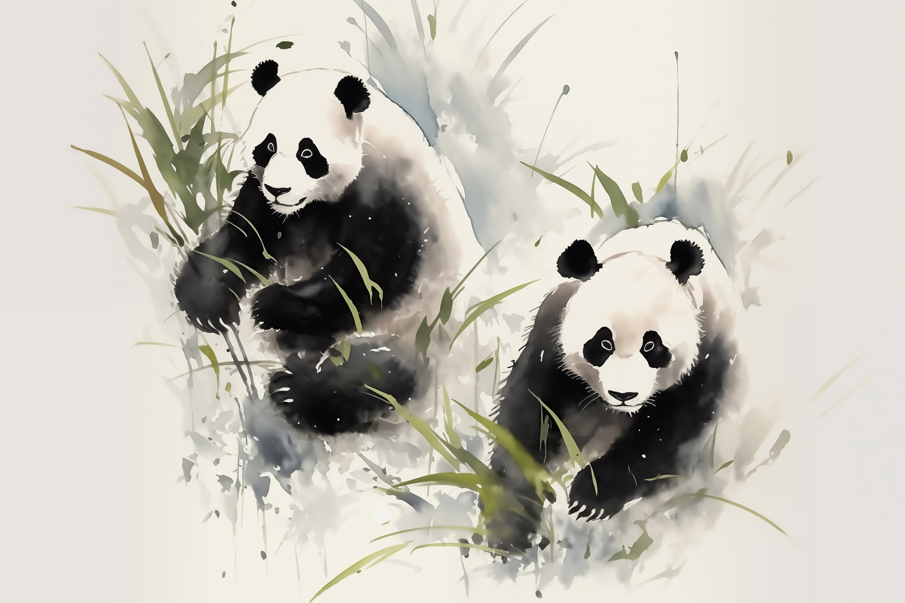 Couple of pandas in grass Couple of pandas in grass