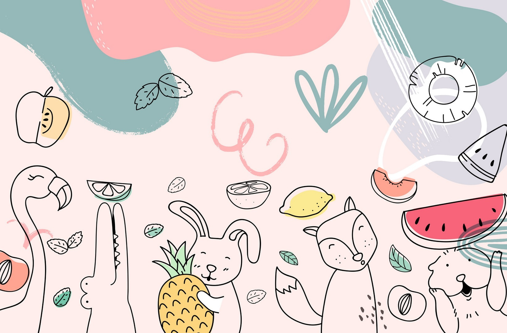 Cartoon animals holding fruits