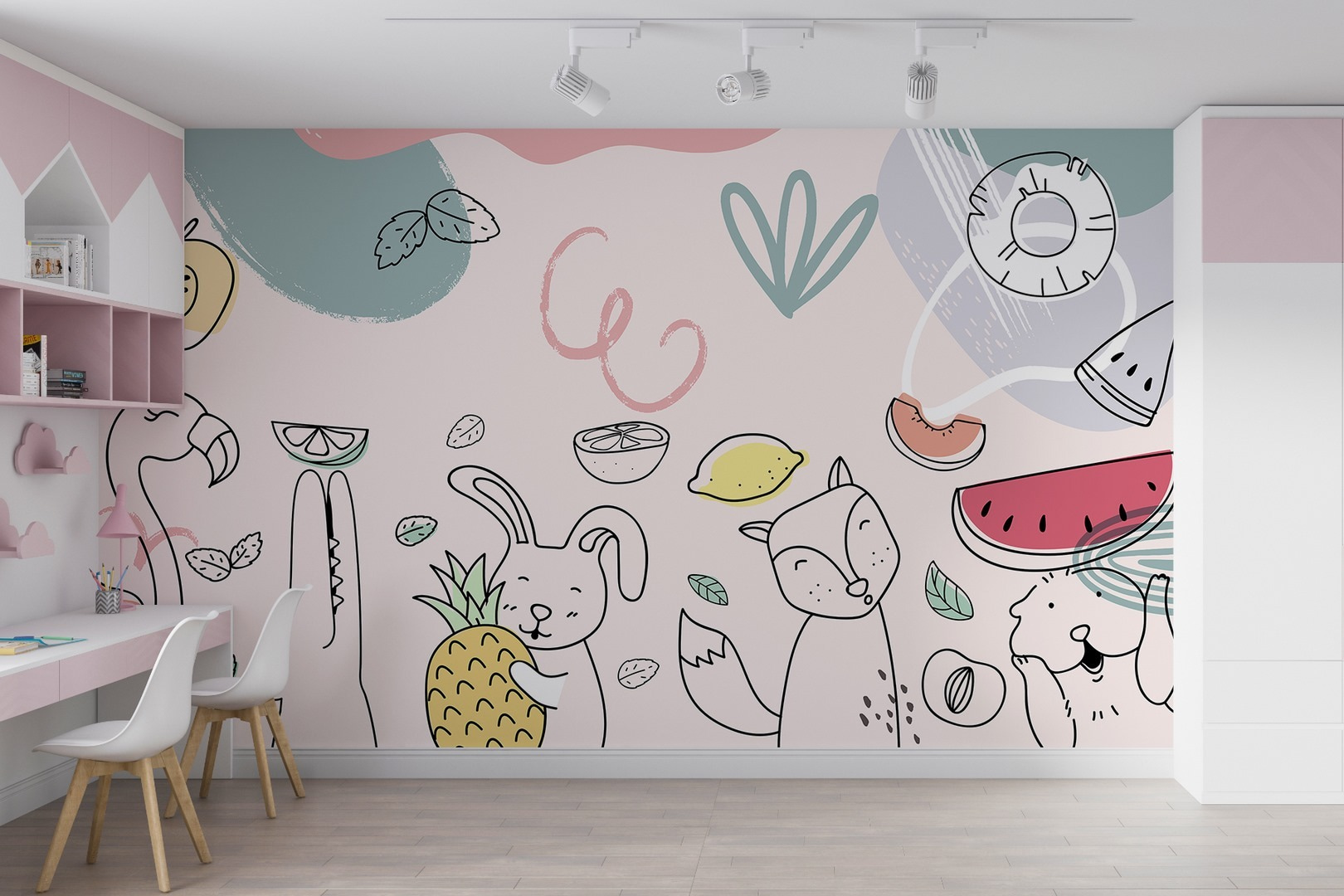 Cartoon animals holding fruits