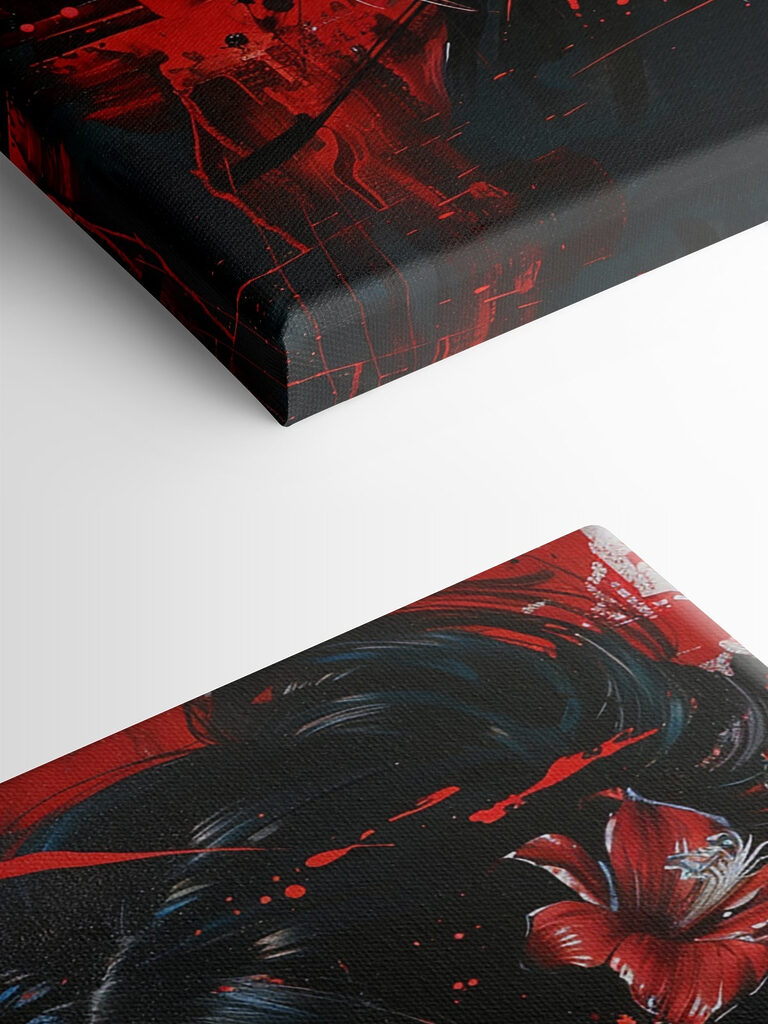 Painting of a woman with red paint Painting of a woman with red paint