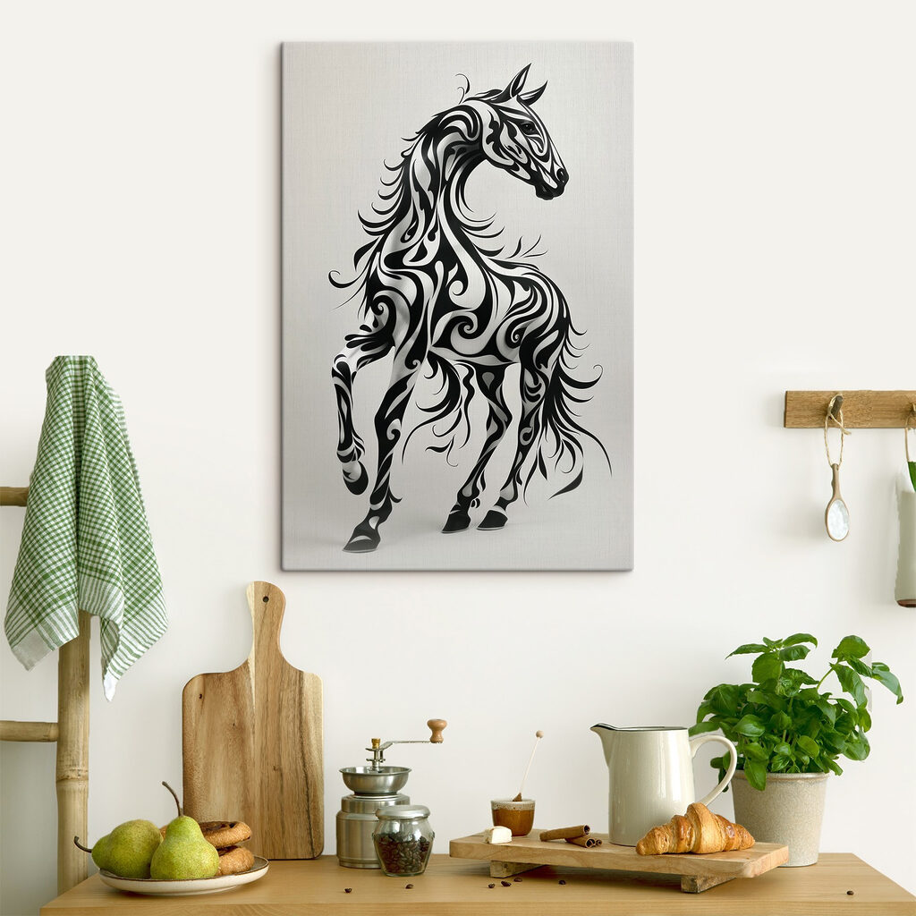 Black and white horse with swirls