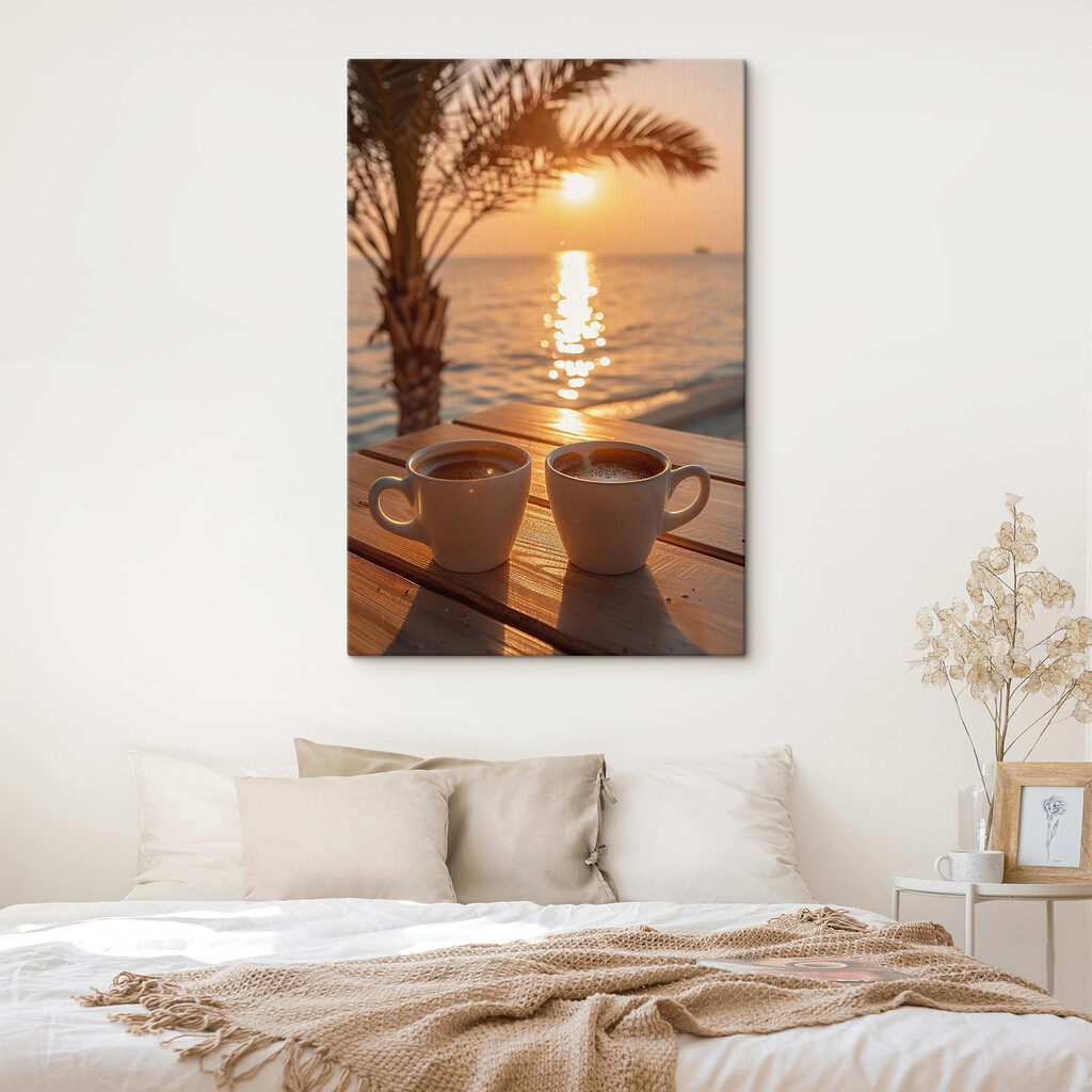 Two cups of coffee on a table