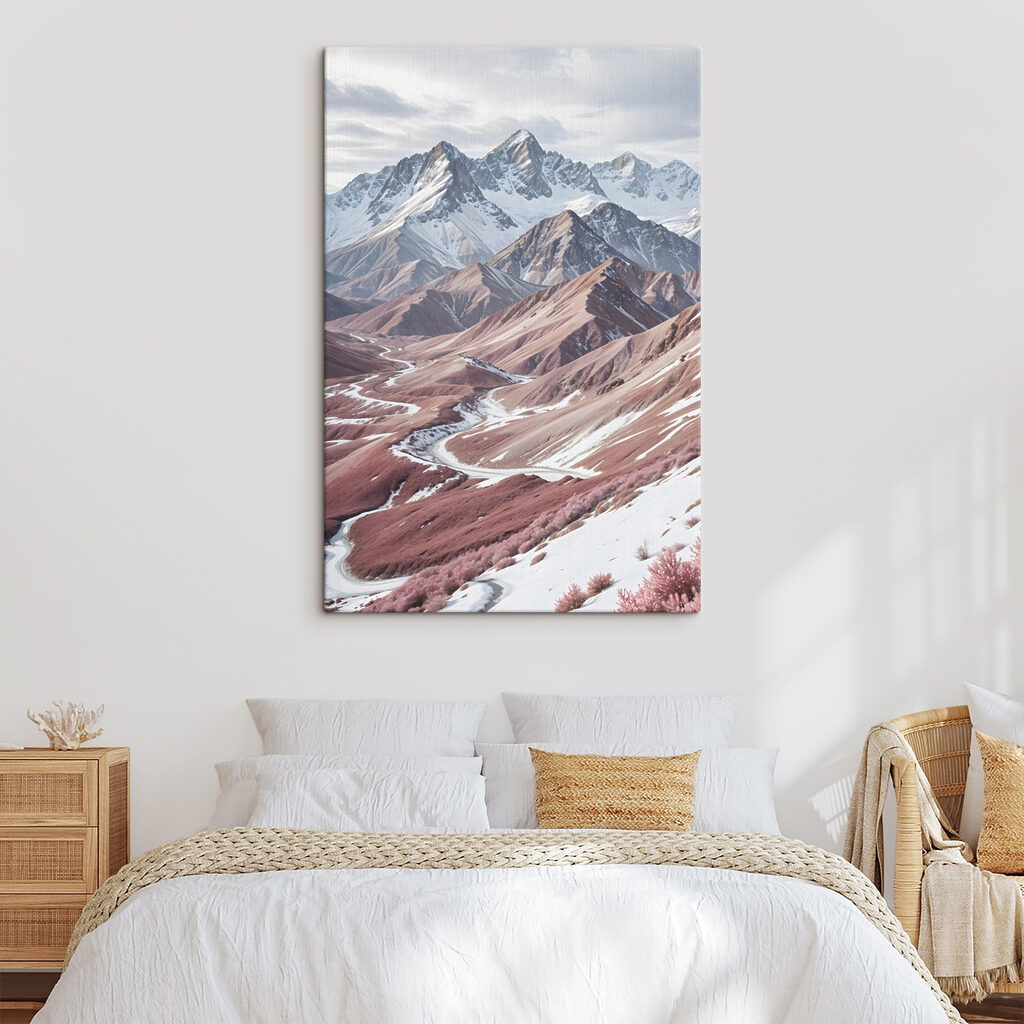 Snowy mountains with a winding road