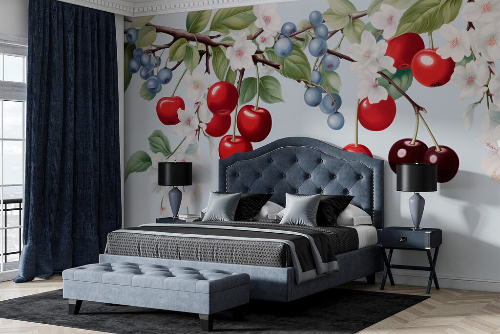 Cherry and blueberry on a branch Cherry and blueberry on a branch