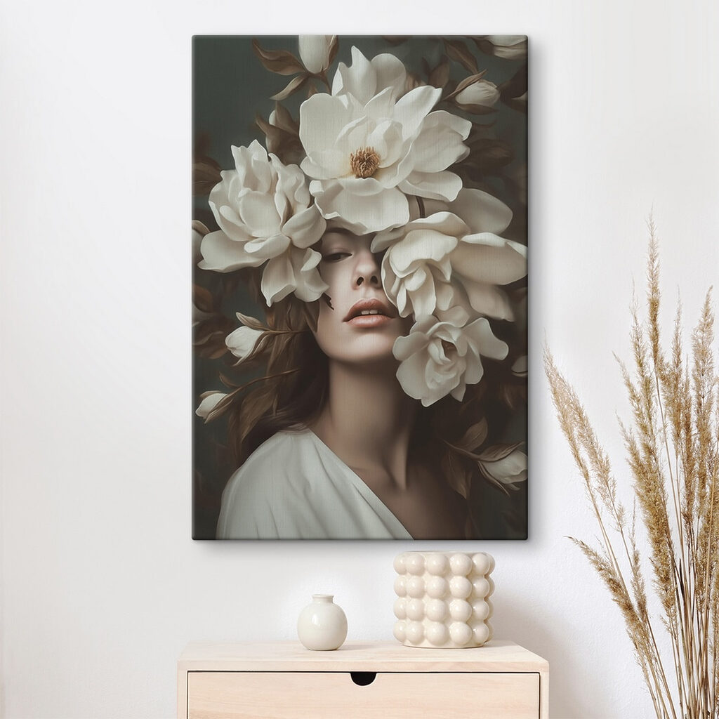 Woman with flowers around her face