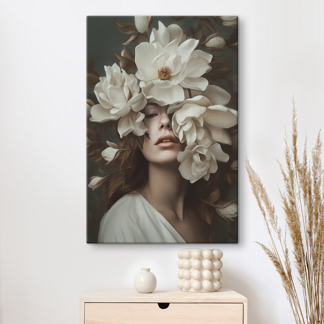 Woman with flowers around her face