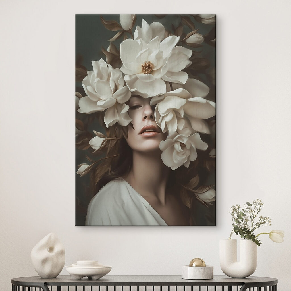 Woman with flowers around her face