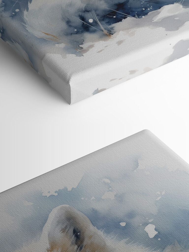 Watercolor of a fox lying in the snow