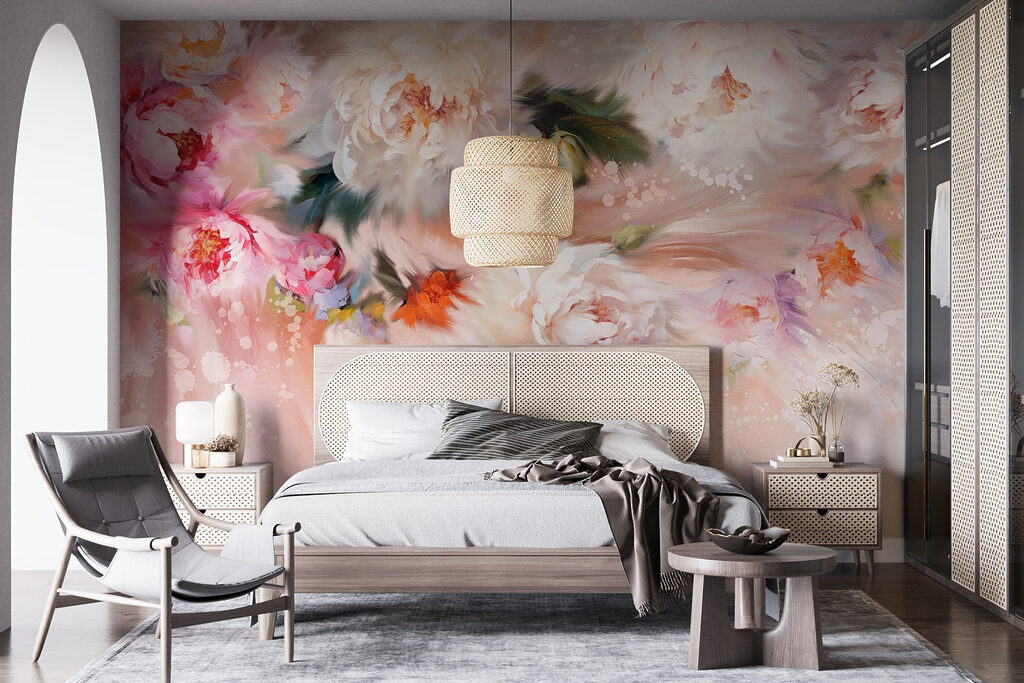 Painting of flowers on a pink background