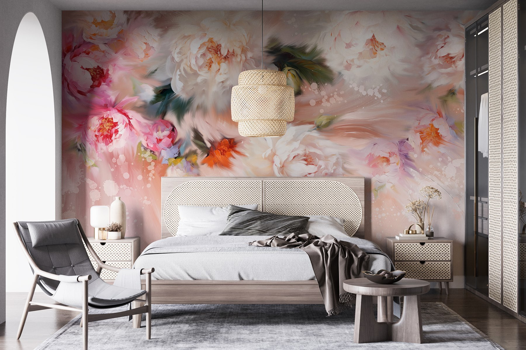 Painting of flowers on a pink background