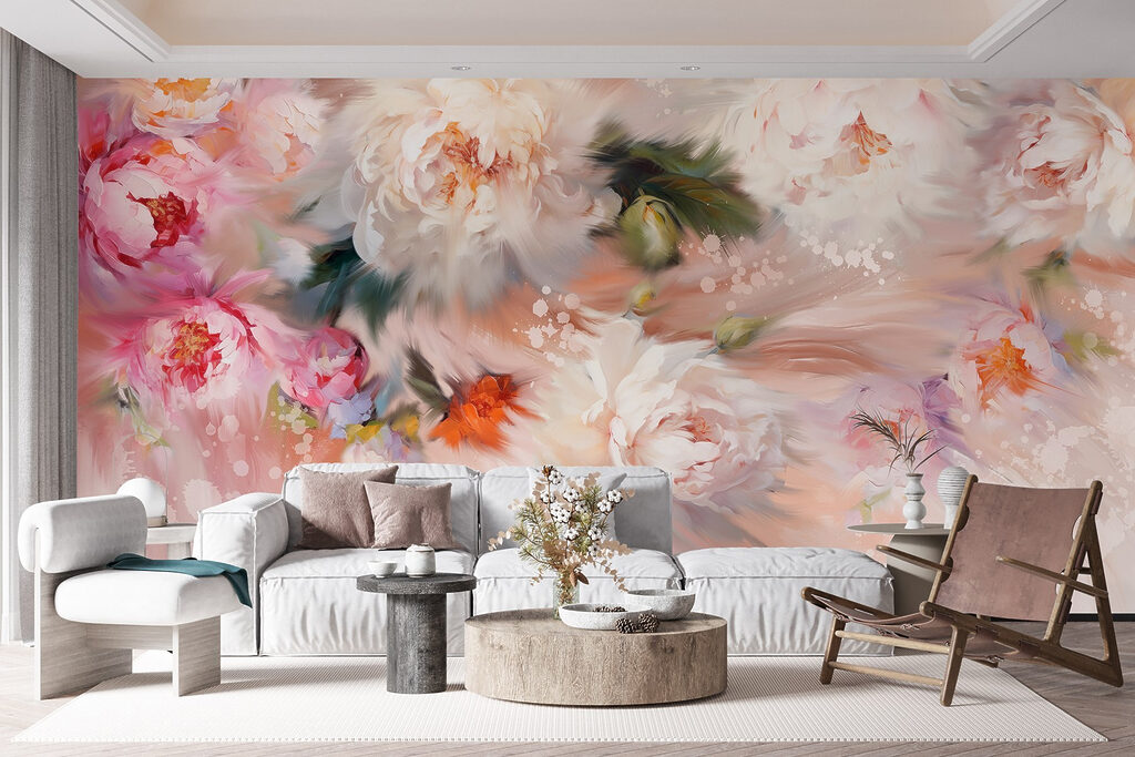 Painting of flowers on a pink background