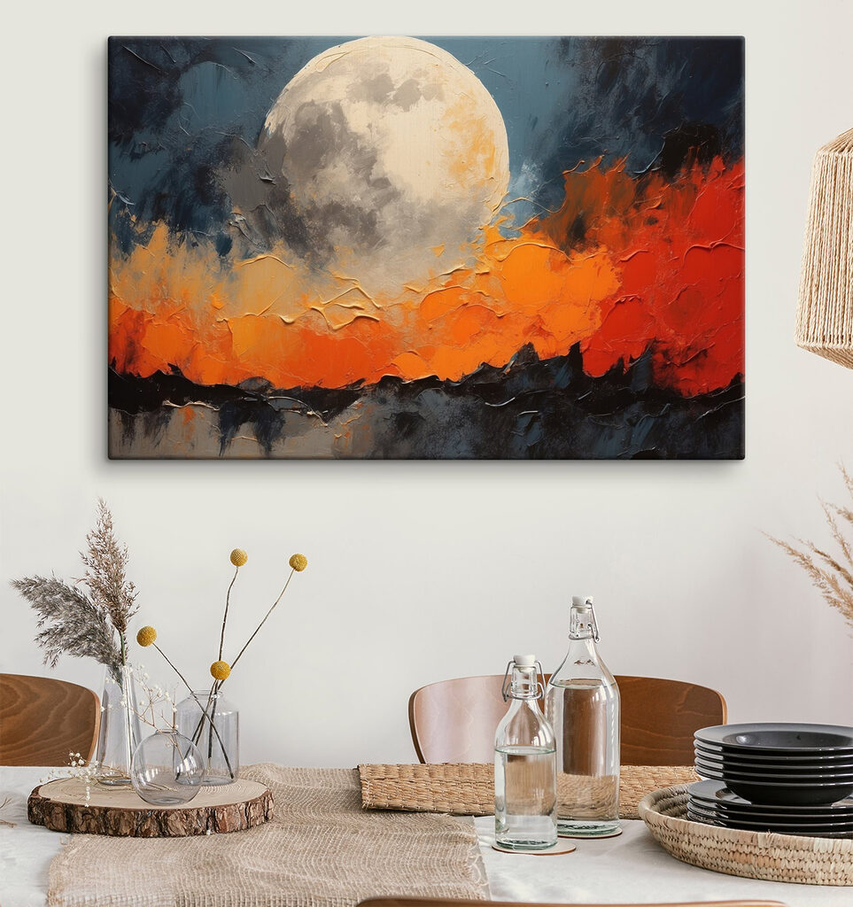 Painting of a moon and fire Painting of a moon and fire
