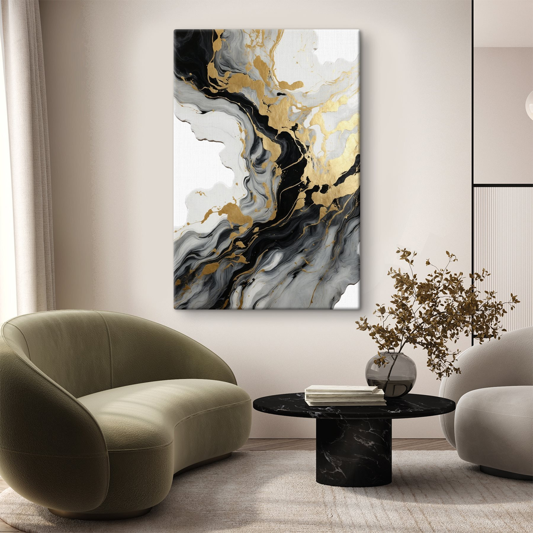 Flowing black and white patterns unite Flowing black and white patterns unite