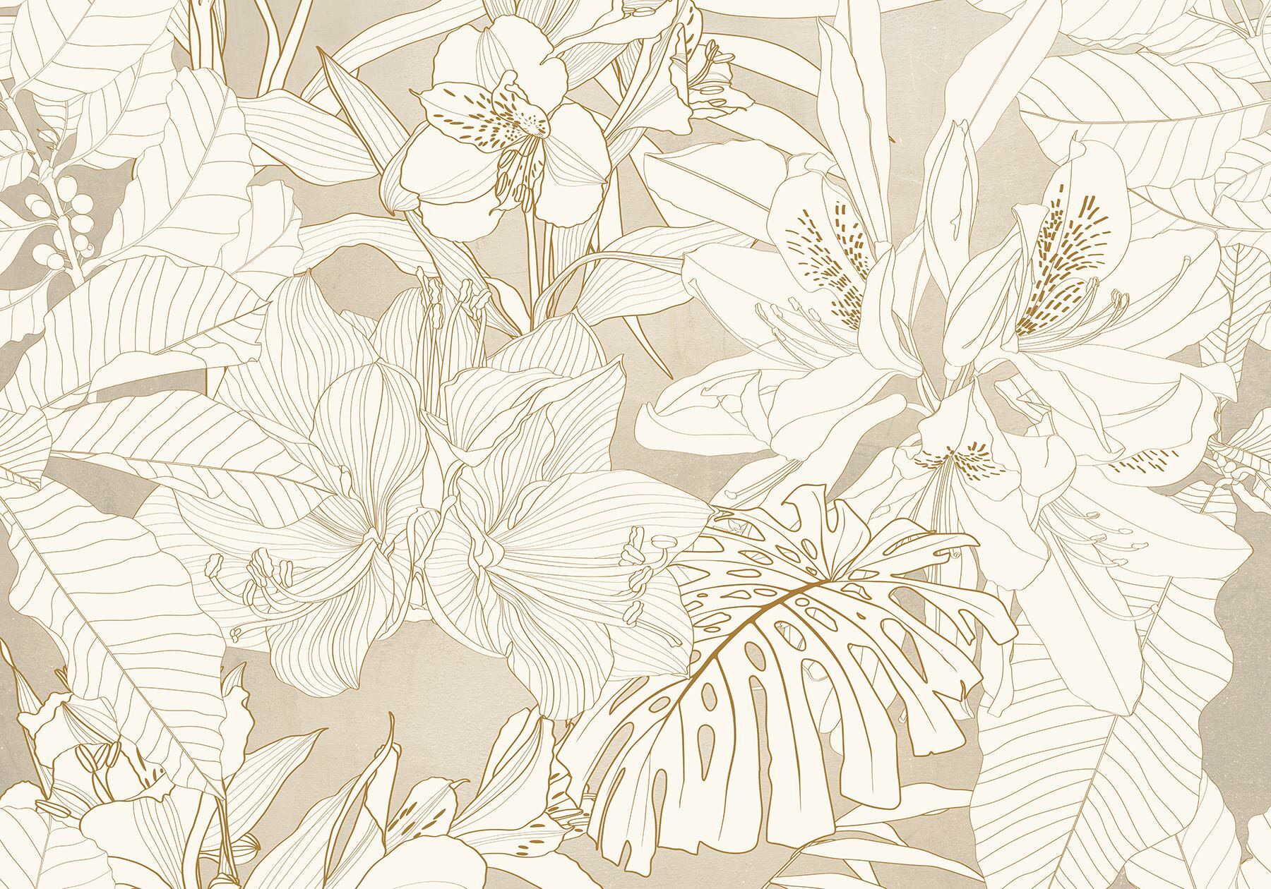 Wallpaper with flowers and leaves