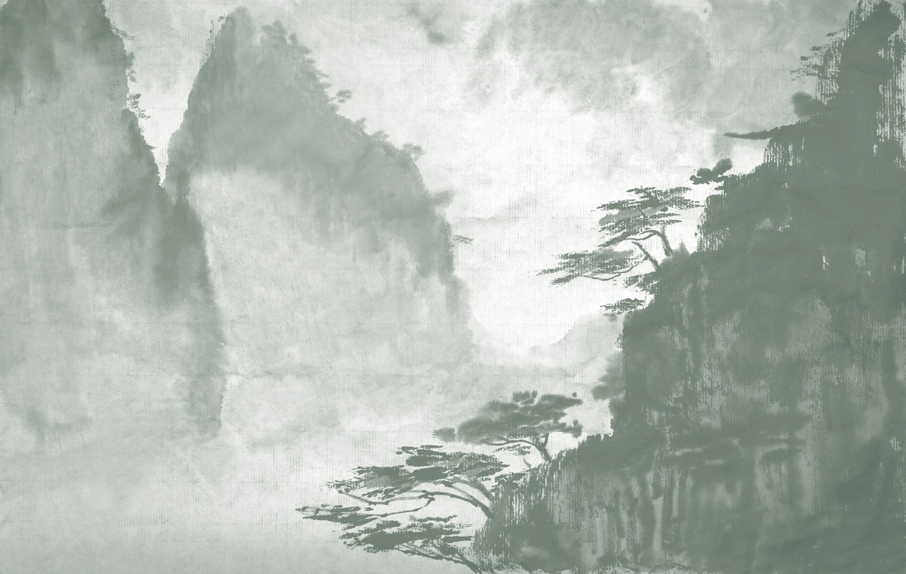 Painting of trees and mountains