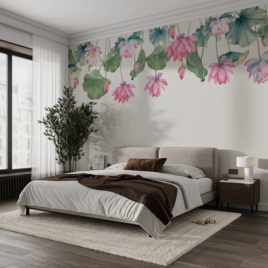 Watercolor painting of pink flowers and green leaves Watercolor painting of pink flowers and green leaves